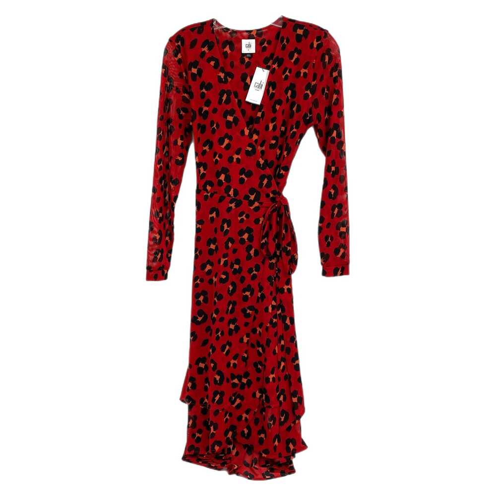 CAbi Red Black Leopard Print Siren Wrap Midi Dress | Size S
